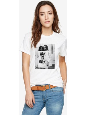 Qivi War Is Over Baskılı Beyaz Kadın Tshirt