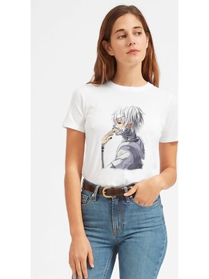 Qivi Anime Tokyo Ghoul Anteiku Baskılı Beyaz Kadın Tshirt