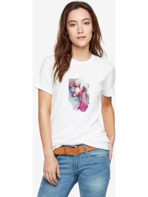 Qivi Anime Tokyo Ghoul Anteiku Baskılı Beyaz Kadın Tshirt