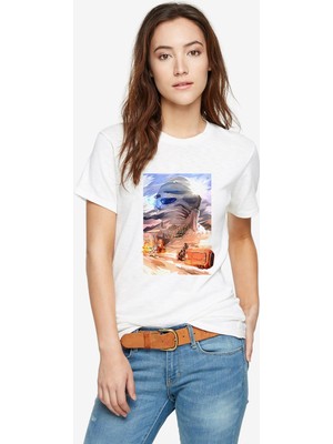 Qivi Wars Wallpaper Baskılı Beyaz Kadın Tshirt