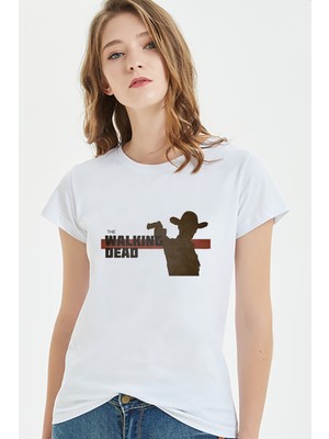Qivi Walking Dead Baskılı Beyaz Kadın Tshirt
