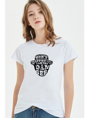 Qivi Hat Man Baskılı Beyaz Kadın Tshirt