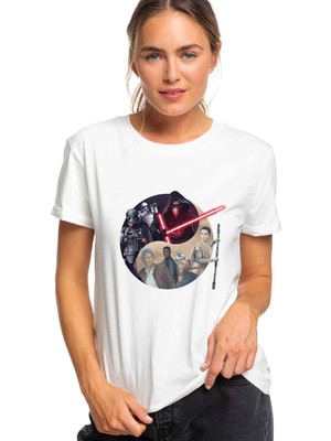 Qivi Dark Side Ying Yang Baskılı Beyaz Kadın Tshirt