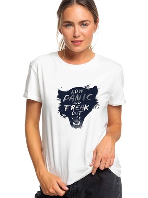 Qivi Now Panic Baskılı Beyaz Kadın Tshirt
