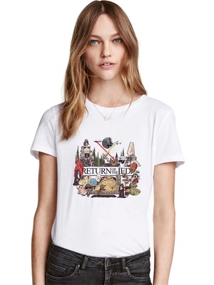 Qivi Return Of The Jedi Baskılı Beyaz Kadın Tshirt