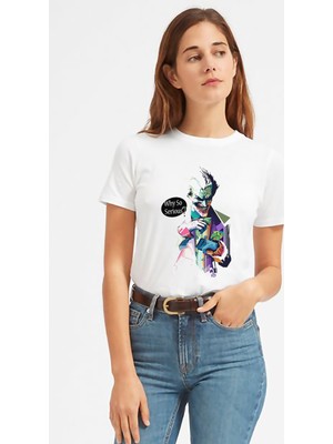 Qivi Joker Why So Serious Baskılı Beyaz Kadın Tshirt