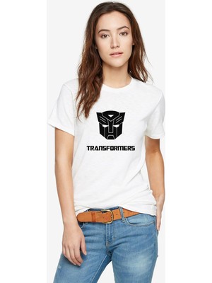 Qivi Transformers Baskılı Beyaz Kadın Tshirt