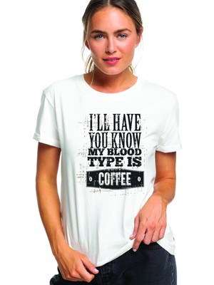 Qivi Coffee Baskılı Beyaz Kadın Tshirt