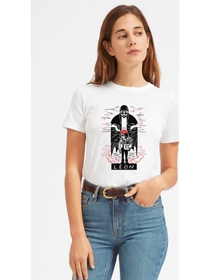 Qivi Leon & Mathilda The Professional Red Baskılı Beyaz Kadın Tshirt