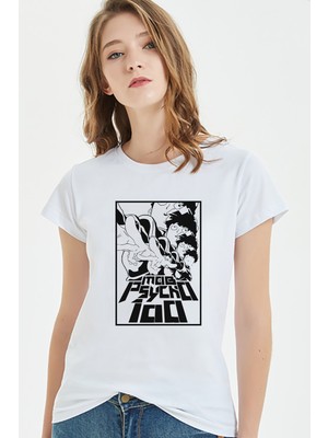 Qivi Anime Mob Psycko 100 Baskılı Beyaz Kadın Tshirt