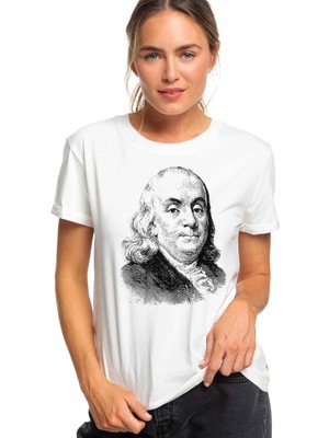 Qivi Benjamin Baskılı Beyaz Kadın Tshirt
