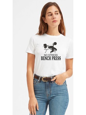 Qivi No Stress Bench Press Baskılı Beyaz Kadın Tshirt