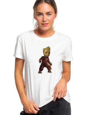 Qivi Groot Baskılı Beyaz Kadın Tshirt