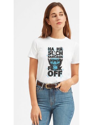 Qivi Sarcasm Baskılı Beyaz Kadın Tshirt