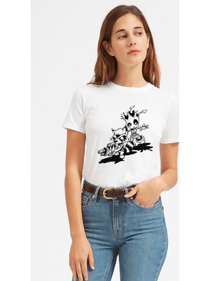 Qivi Come Back I Am Groot Baskılı Beyaz Kadın Tshirt