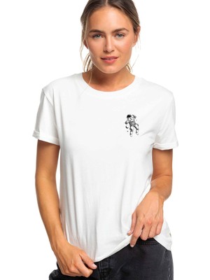 Qivi Astronot Uzay Boşluğu Göğüs Baskılı Beyaz Kadın Tshirt