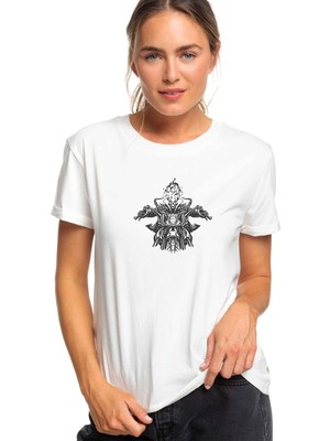 Qivi Ghost Rider Baskılı Beyaz Kadın Tshirt