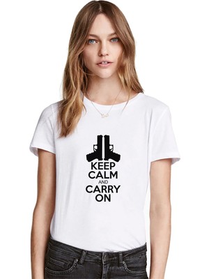 Qivi Carry On Baskılı Beyaz Kadın Tshirt