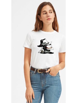 Qivi Anime One Piece Baskılı Beyaz Kadın Tshirt