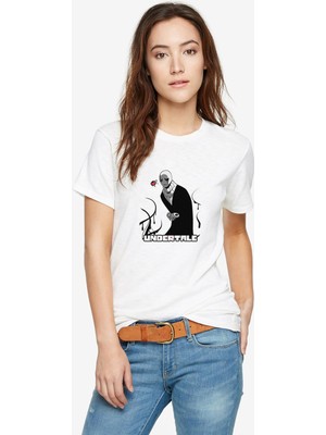 Qivi Undertale Skull Sans Os Baskılı Beyaz Kadın Tshirt