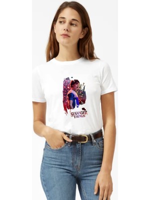Qivi Stranger Things Will Wallpaper Kadın Beyaz Tshirt