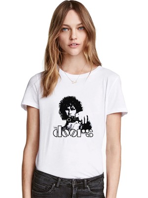 Qivi The Doors Solist Baskılı Beyaz Kadın Tshirt