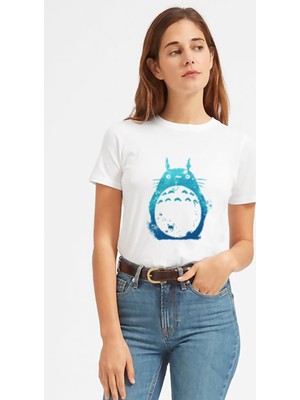 Qivi My Neighbor Komşum Totoro Baskılı Beyaz Kadın Tshirt