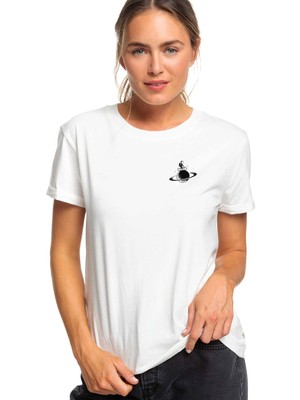 Qivi Astronot Jüpiter Bisiklet 01 Baskılı Beyaz Kadın Tshirt