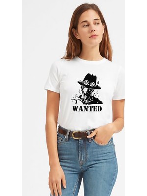 Qivi Anime One Piece Baskılı Beyaz Kadın Tshirt