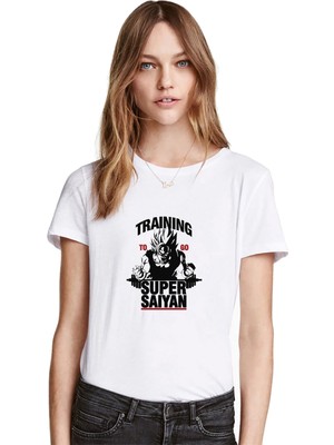 Qivi Anime Dragon Ball Training Baskılı Beyaz Kadın Tshirt