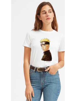 Qivi Anime Naruto Kaskashi Hatake Naruto Baskılı Beyaz Kadın Tshirt