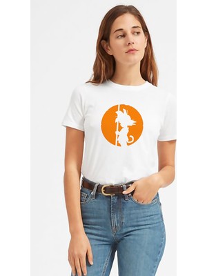 Qivi Anime Dragon Ball Looking For The Baskılı Beyaz Kadın Tshirt