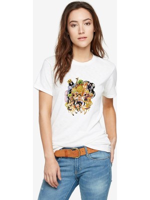 Qivi Anime One Piece Baskılı Beyaz Kadın Tshirt