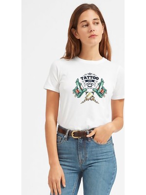 Qivi Tatto Love Retro White Baskılı Beyaz Kadın Tshirt
