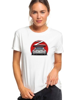 Qivi Nissan Z Baskılı Beyaz Kadın Tshirt