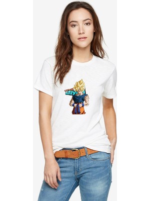 Qivi Anime Dragon Ball Baskılı Beyaz Kadın Tshirt