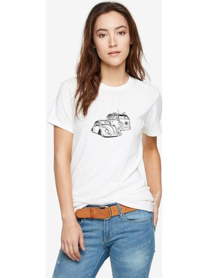 Qivi Beetle Caravan Wosvos Baskılı Beyaz Kadın Tshirt