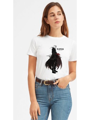 Qivi Anime Tokyo Ghoul Anteiku Baskılı Beyaz Kadın Tshirt