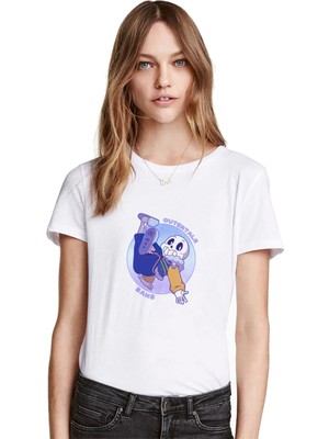 Qivi Undertale Sans Baskılı Beyaz Kadın Tshirt