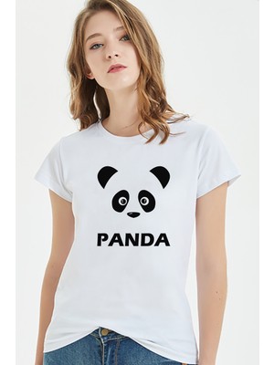 Qivi Panda Baskılı Beyaz Kadın Tshirt