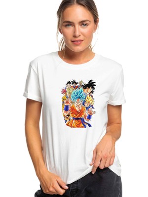 Qivi Anime Dragon Ball Baskılı Beyaz Kadın Tshirt