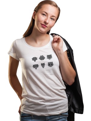 Qivi The Witcher Schools Logo Kadın Beyaz Tshirt