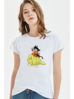 Qivi Anime Dragon Ball Baskılı Beyaz Kadın Tshirt