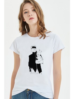 Qivi Anime Naruto Baskılı Beyaz Kadın Tshirt