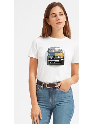 Qivi Jeep Evolution Eski Yeni Baskılı Beyaz Kadın Tshirt