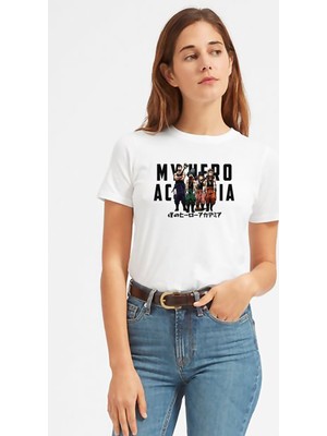 Qivi Anime My Hero Baskılı Beyaz Kadın Tshirt