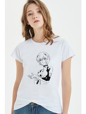 Qivi Anime Baskılı Beyaz Kadın Tshirt