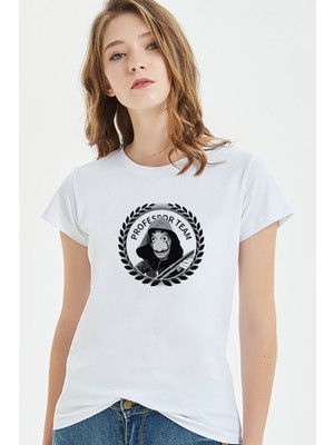 Qivi La Case De Papel Profesor Team Baskılı Beyaz Kadın Tshirt