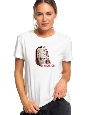 Qivi La Case De Papel Nombres De Baskılı Beyaz Kadın Tshirt