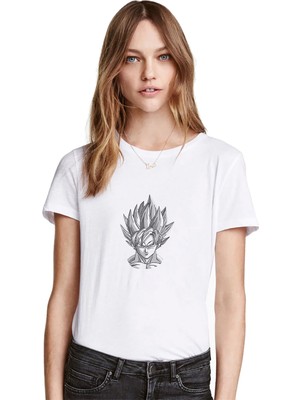 Qivi Anime Dragon Ball Baskılı Beyaz Kadın Tshirt